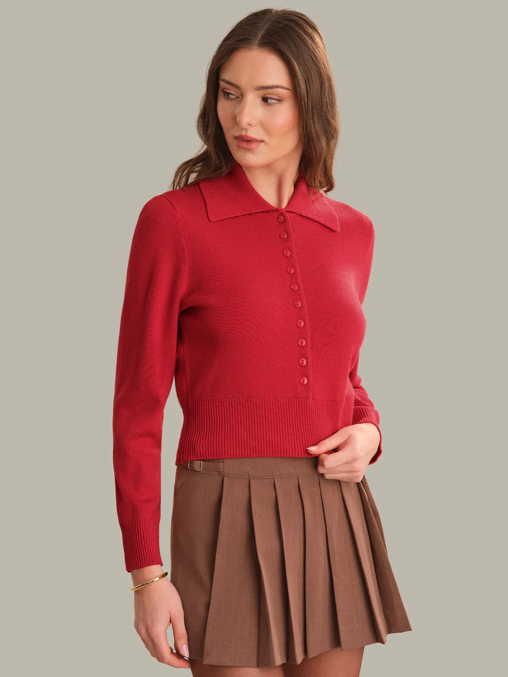 525 Collared Pullover in Red