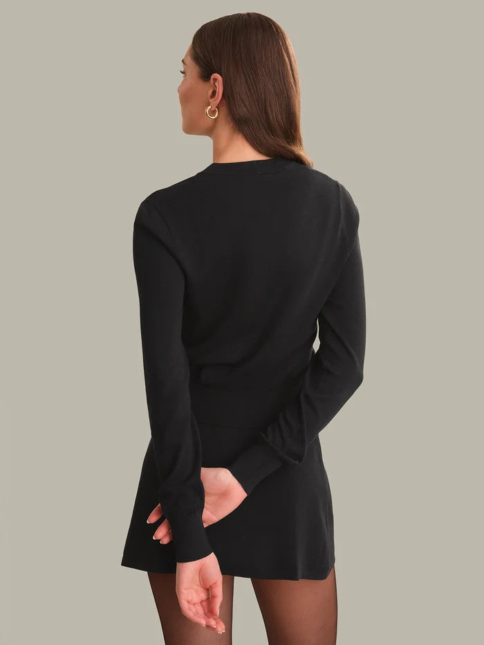 Winona Longsleeve Button Crew Cardi, Black