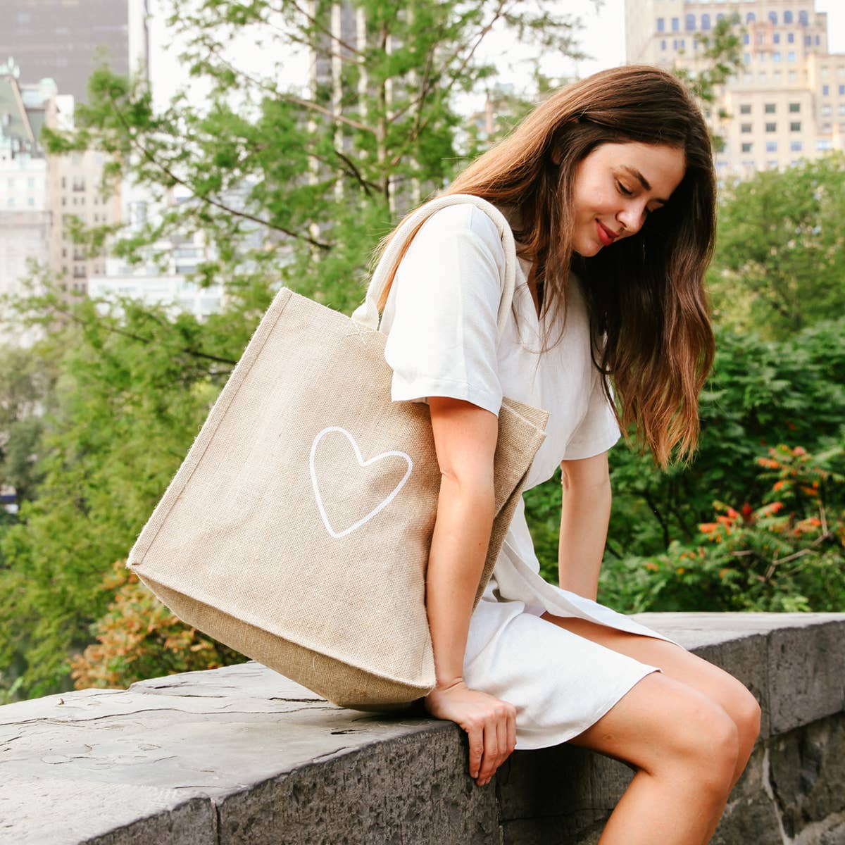 Handmade Burlap Jute Tote l Market Bag - Love: With Pompom