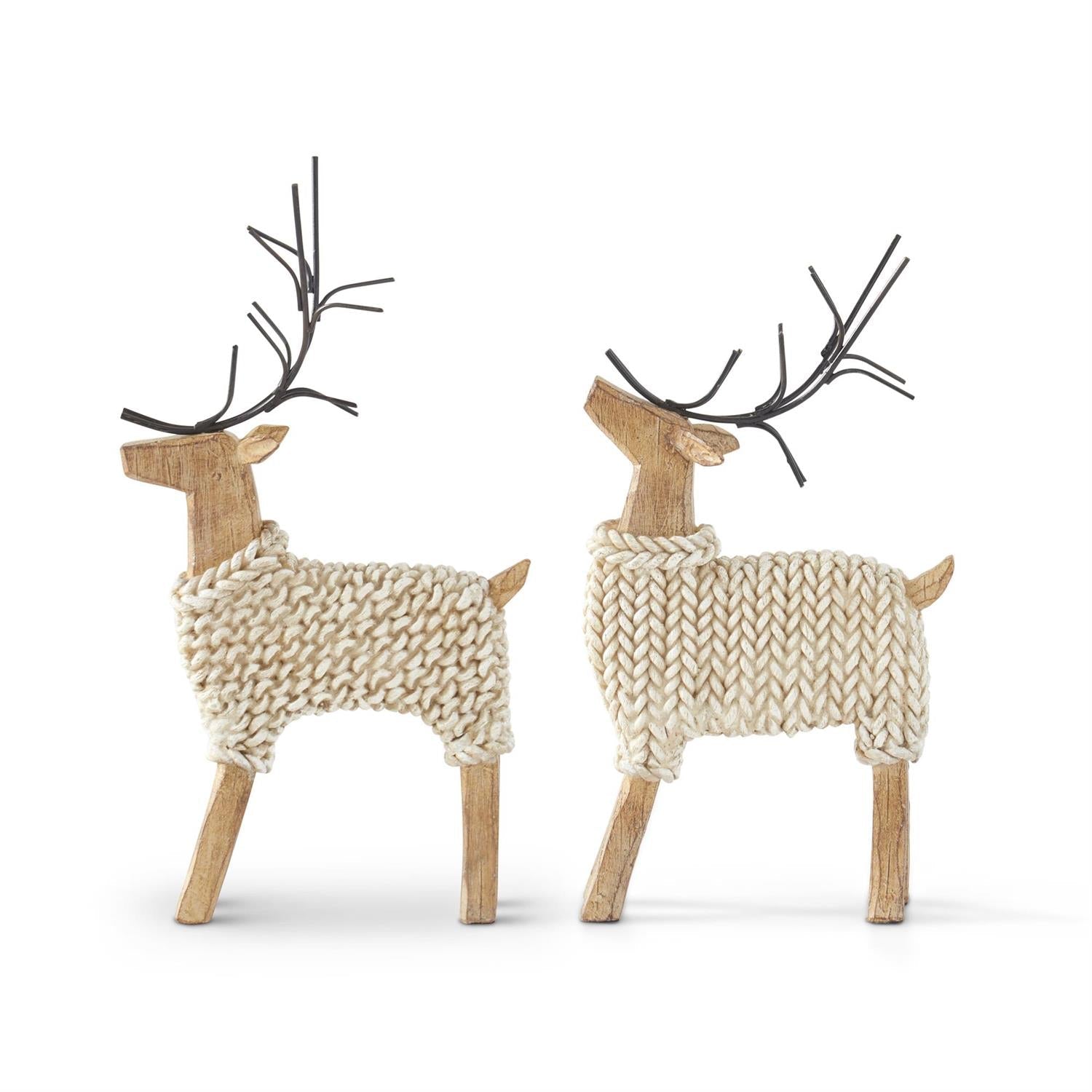 Resin Deer In Cream Sweaters w/Metal Antlers