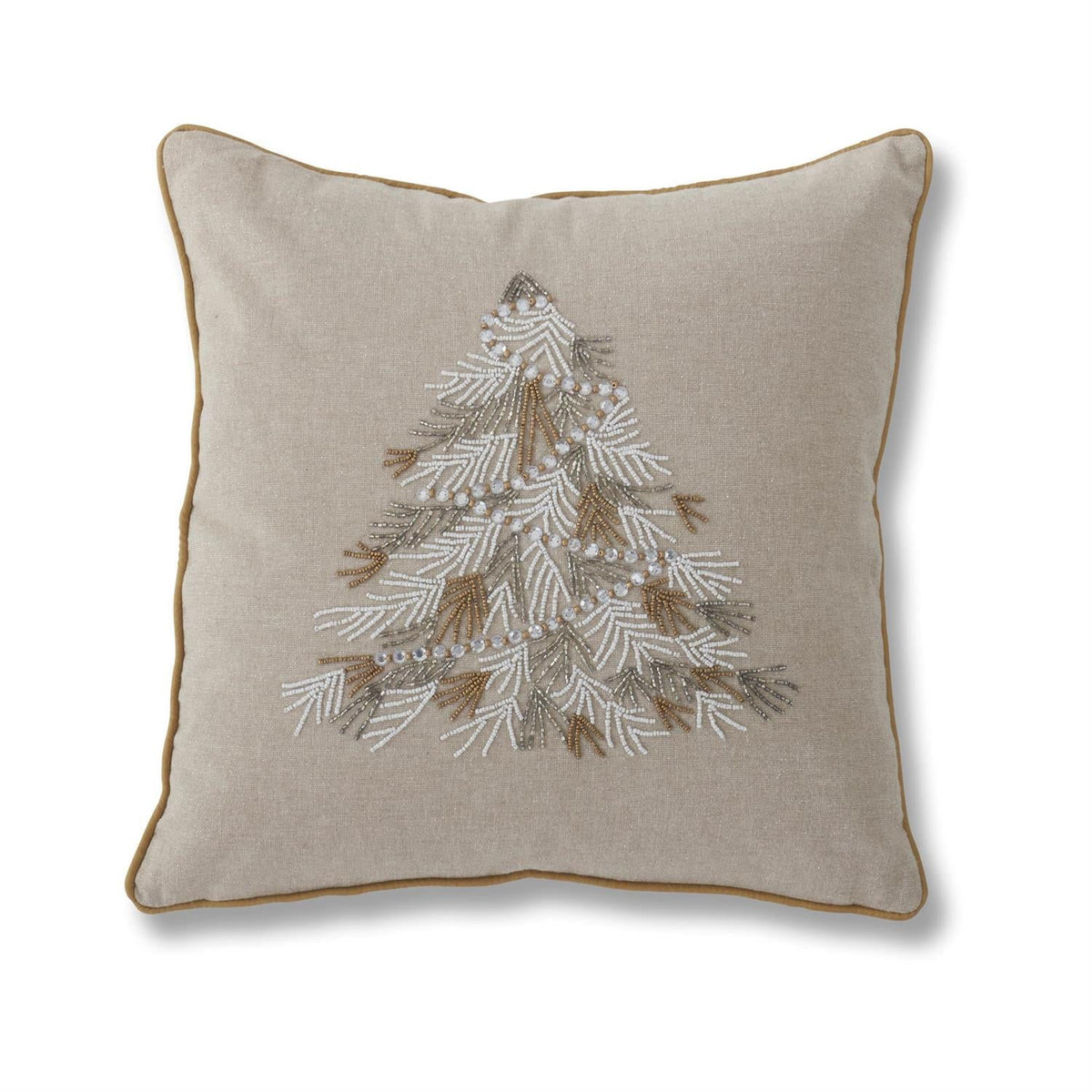 Square Cotton Beaded Christmas Tree Pillow, 18"