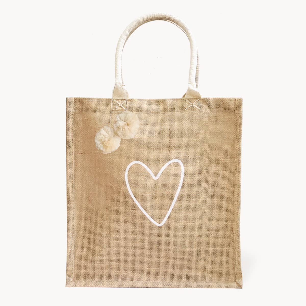 Handmade Burlap Jute Tote l Market Bag - Love: With Pompom