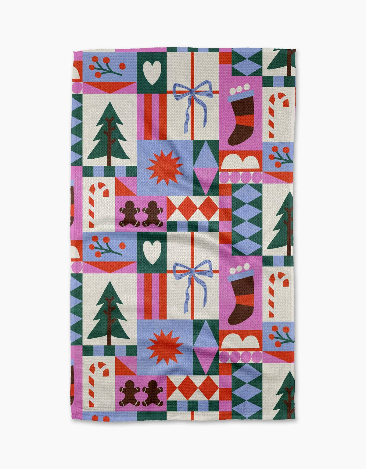 Geometry Festive Christmas Quilt print cotton tea towel