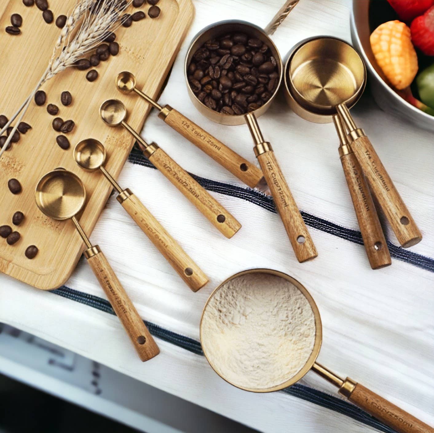 Gold Stainless Steel Measuring Cups & Spoon Set