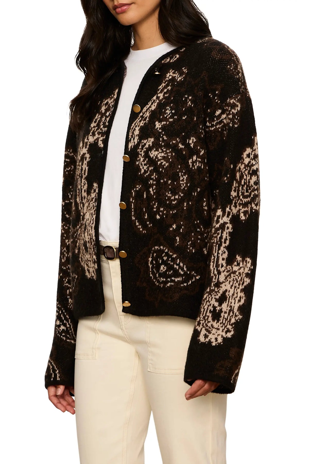 Jacquard Knit Jacket, Black Paisley