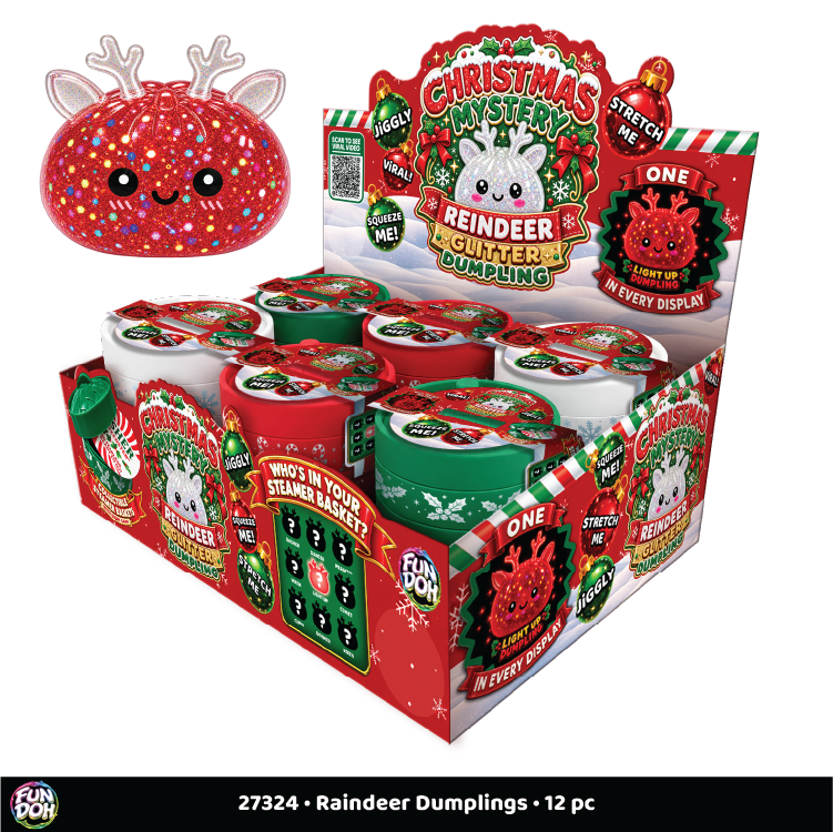 Novelty Brands Fun Doh Christmas Mystery Reindeer Dumpling squishy toy, holiday-themed blind box