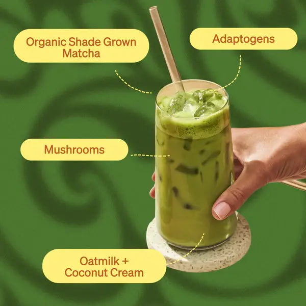 Iced Strawberry Matcha SuperLatte (14 Lattes) | Instant Ceremonial Matcha with Real Strawberry, Adaptogens and Mushrooms