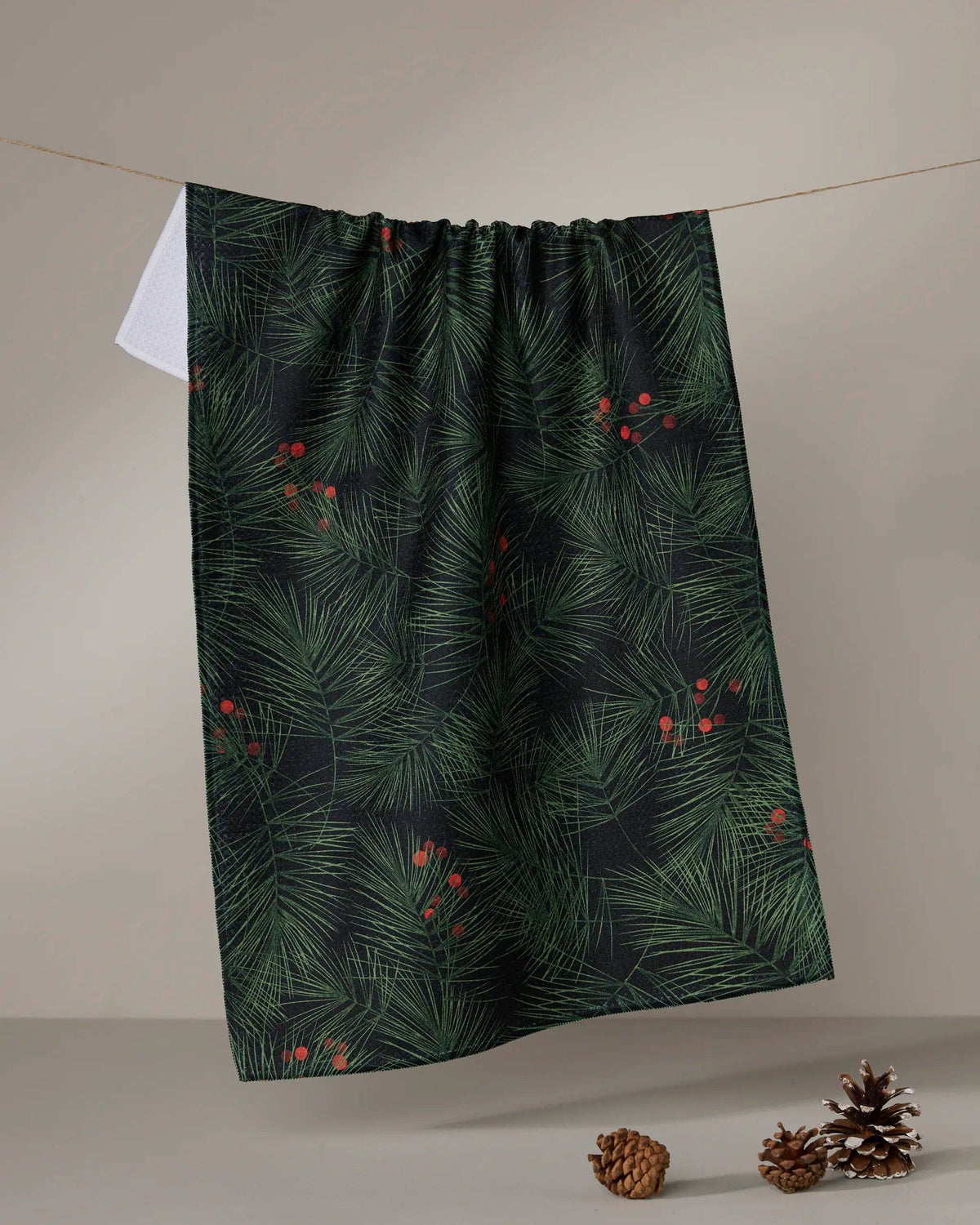 Geometry Evergreen Pine print cotton tea towel