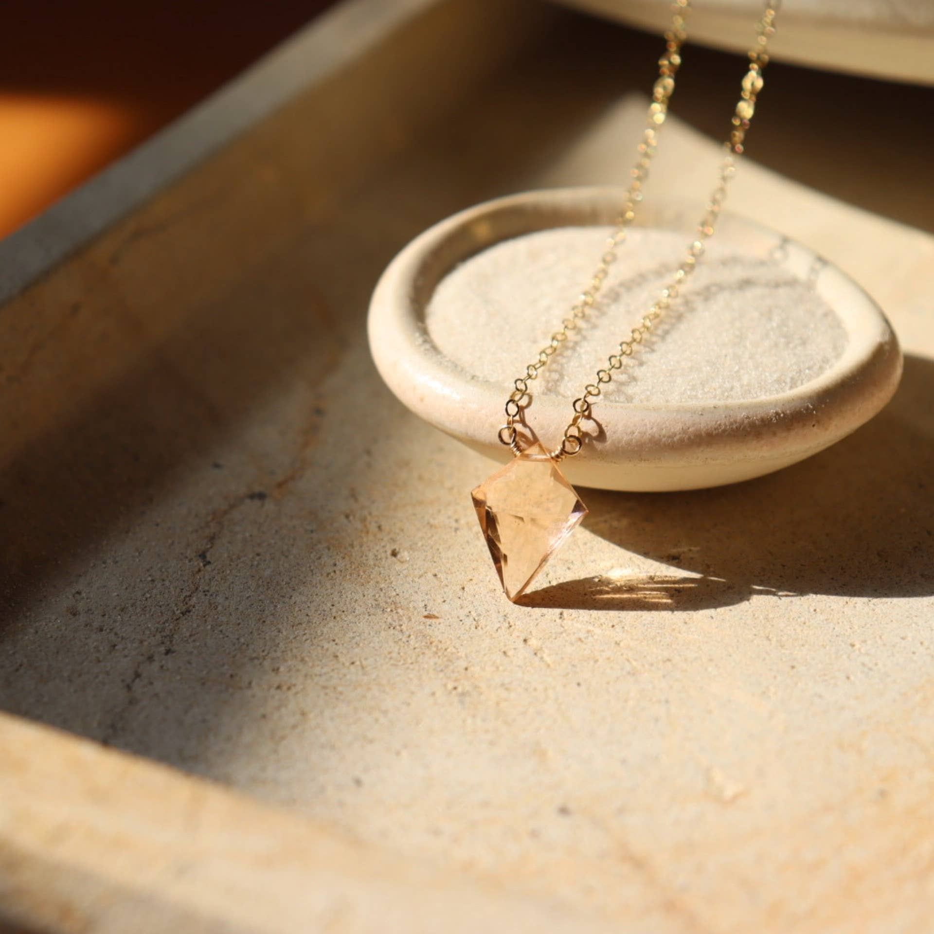 Champagne Quartz Necklace, 14" / 14k Gold Fill