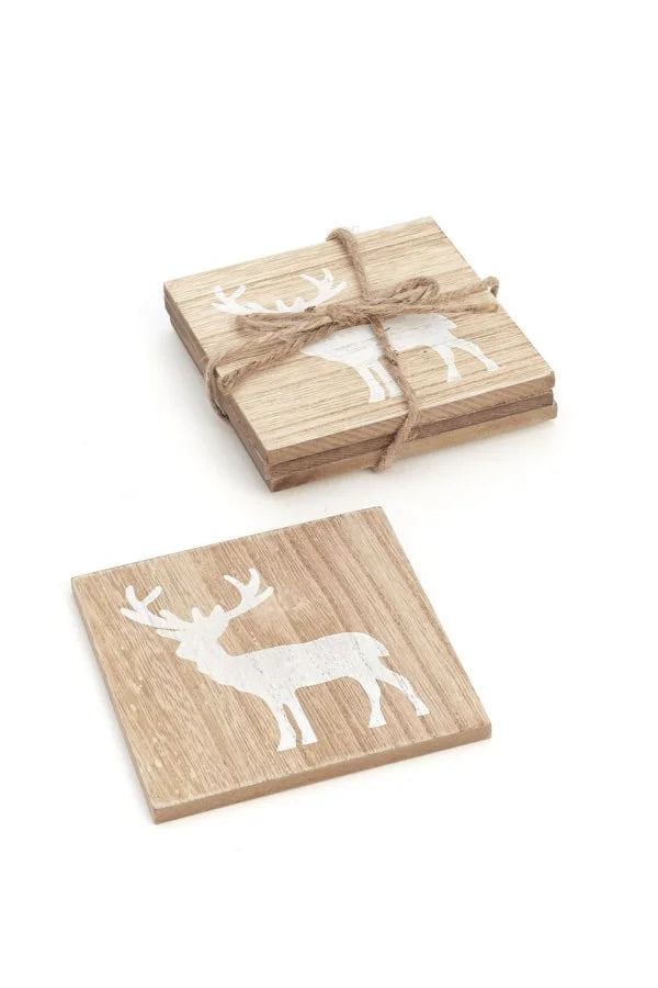 Deer Coasters - Natural & White, Set of 4
