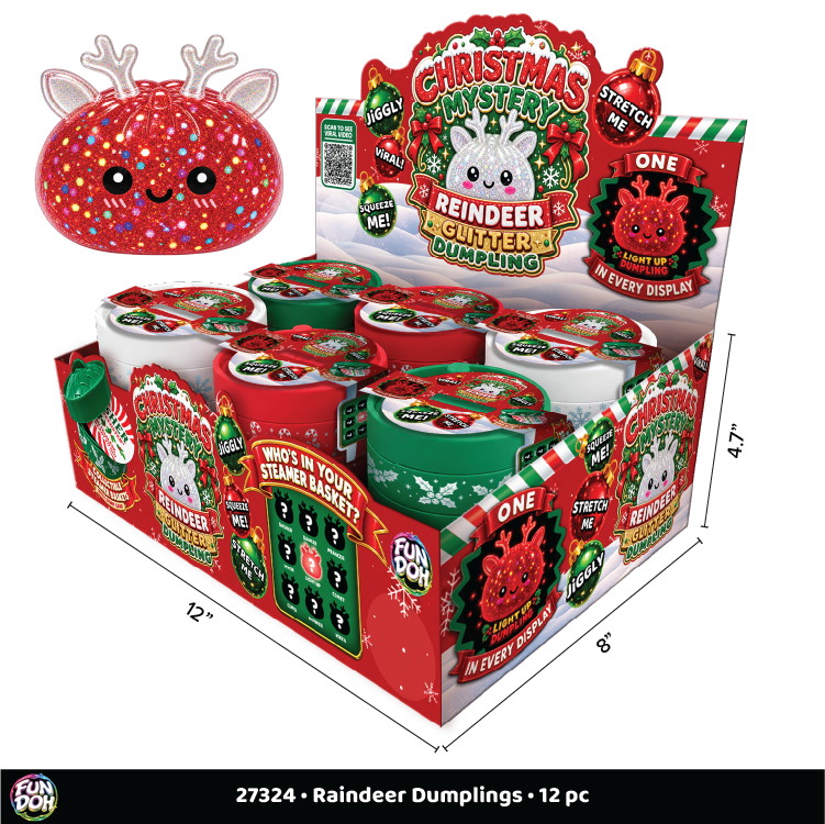 Novelty Brands Fun Doh Christmas Mystery Reindeer Dumpling squishy toy, holiday-themed blind box