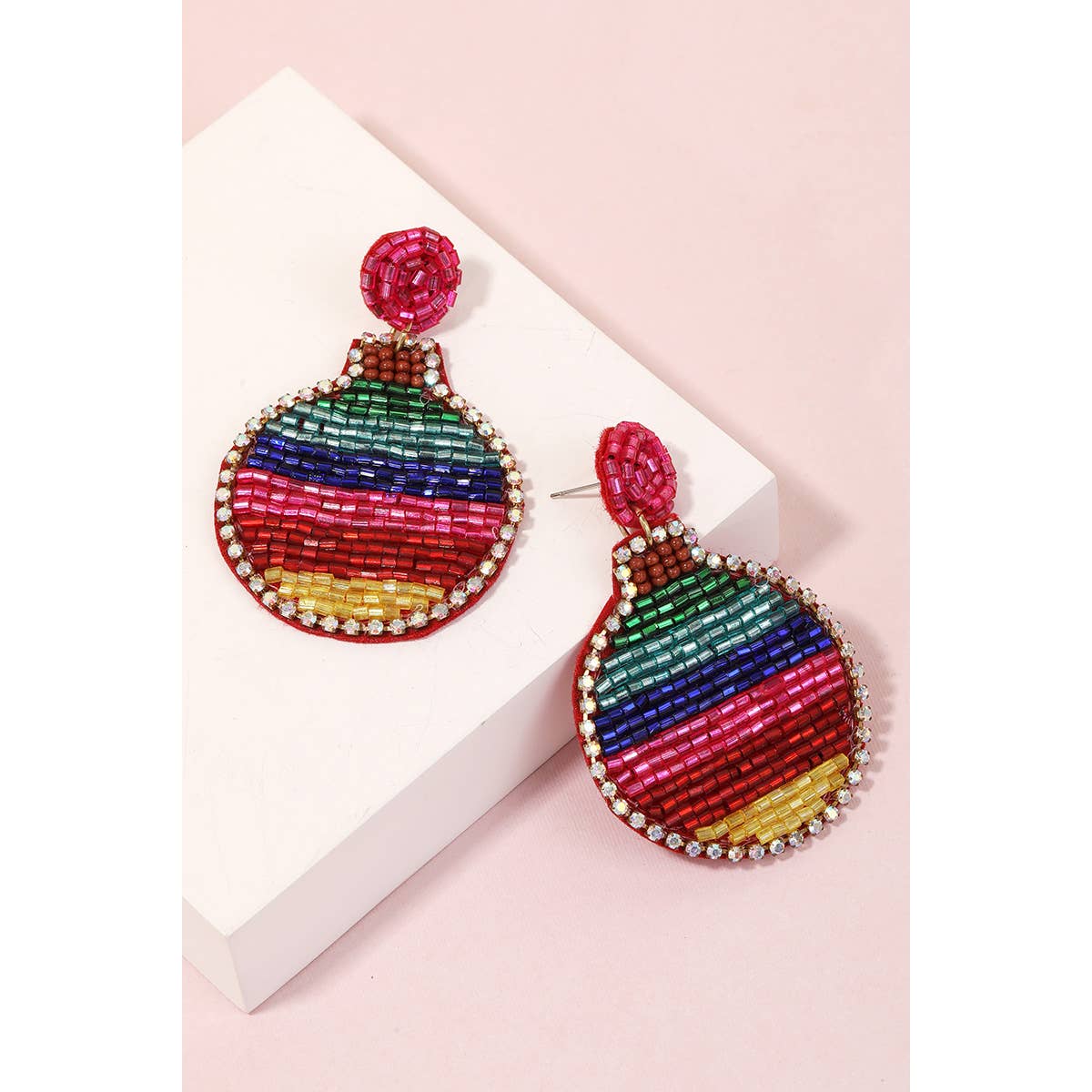Seed Beaded Ornament Ball Earrings: MT