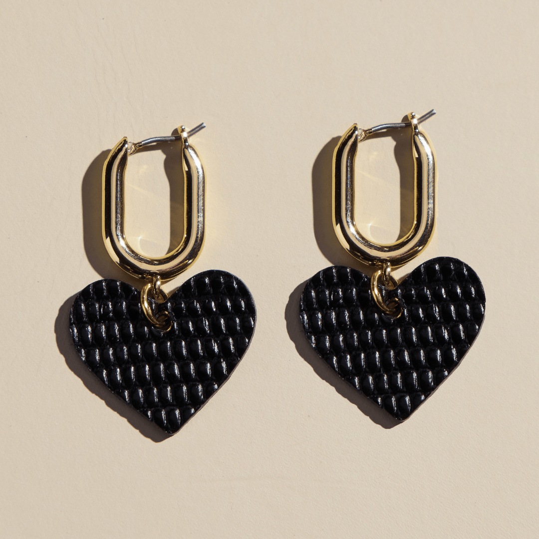 Black Noir Quinn Heart Huggie Earrings