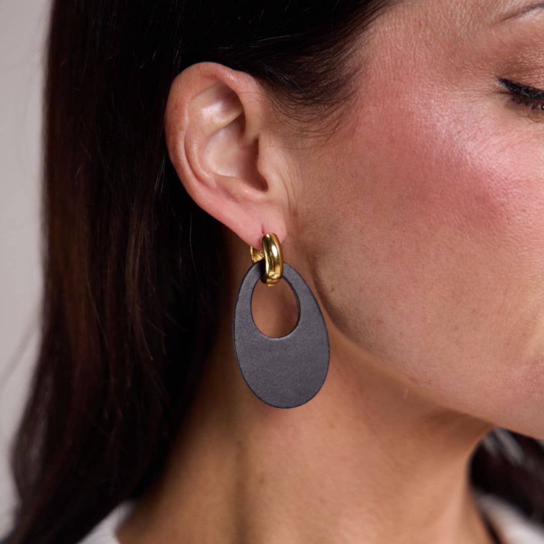 Black Olivia Leather Hoop Earrings