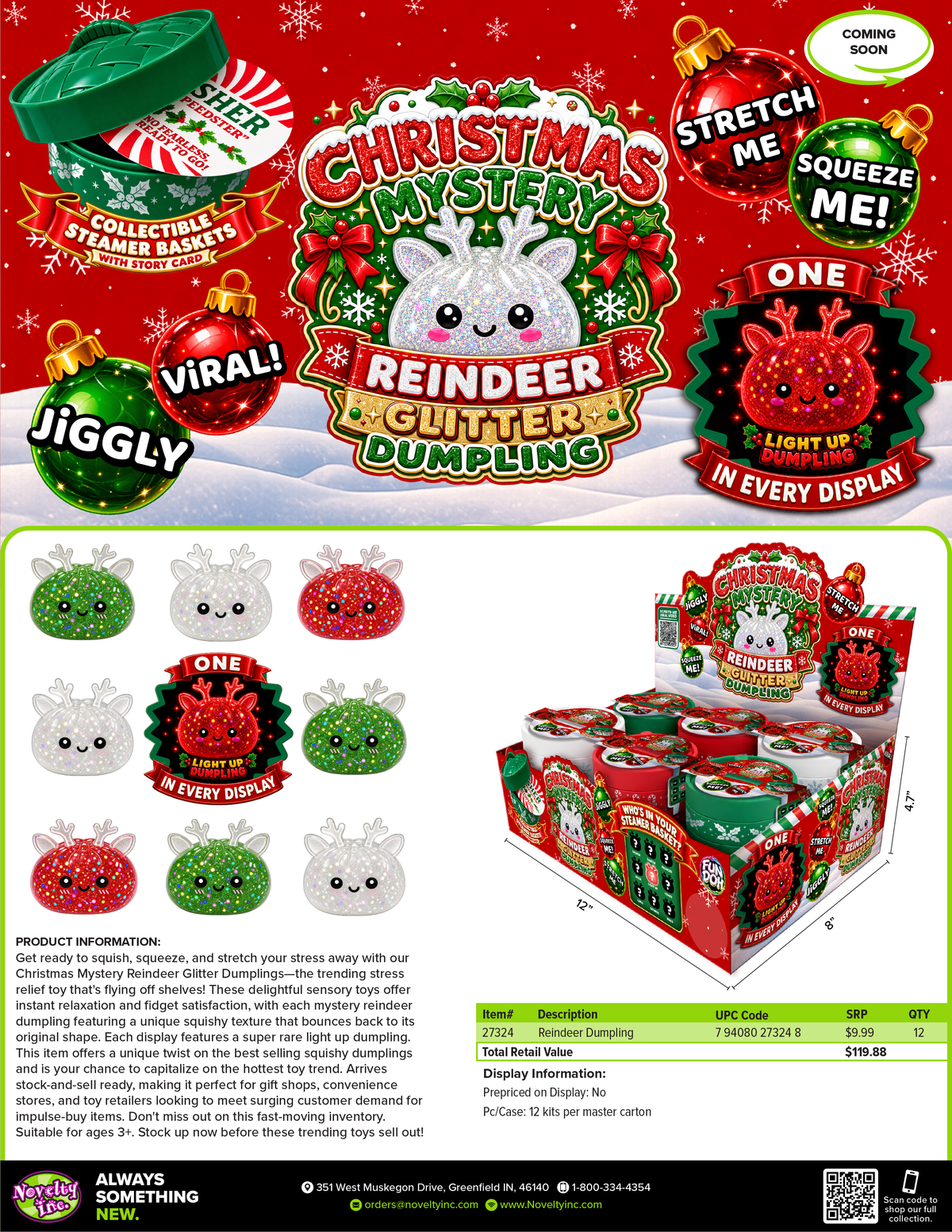 Novelty Brands Fun Doh Christmas Mystery Reindeer Dumpling squishy toy, holiday-themed blind box