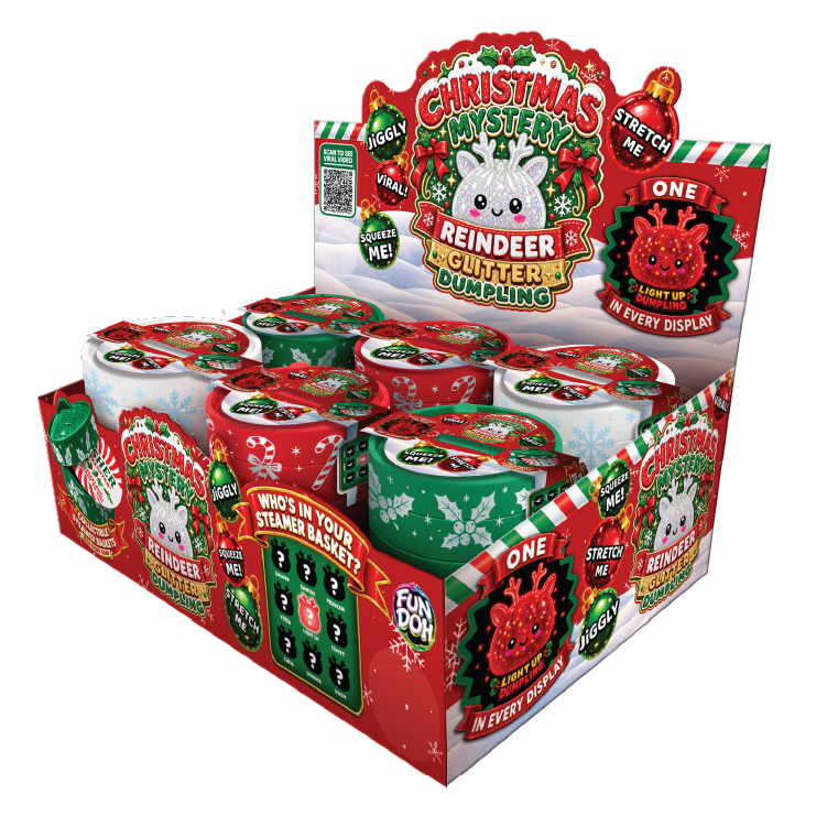 Novelty Brands Fun Doh Christmas Mystery Reindeer Dumpling squishy toy, holiday-themed blind box