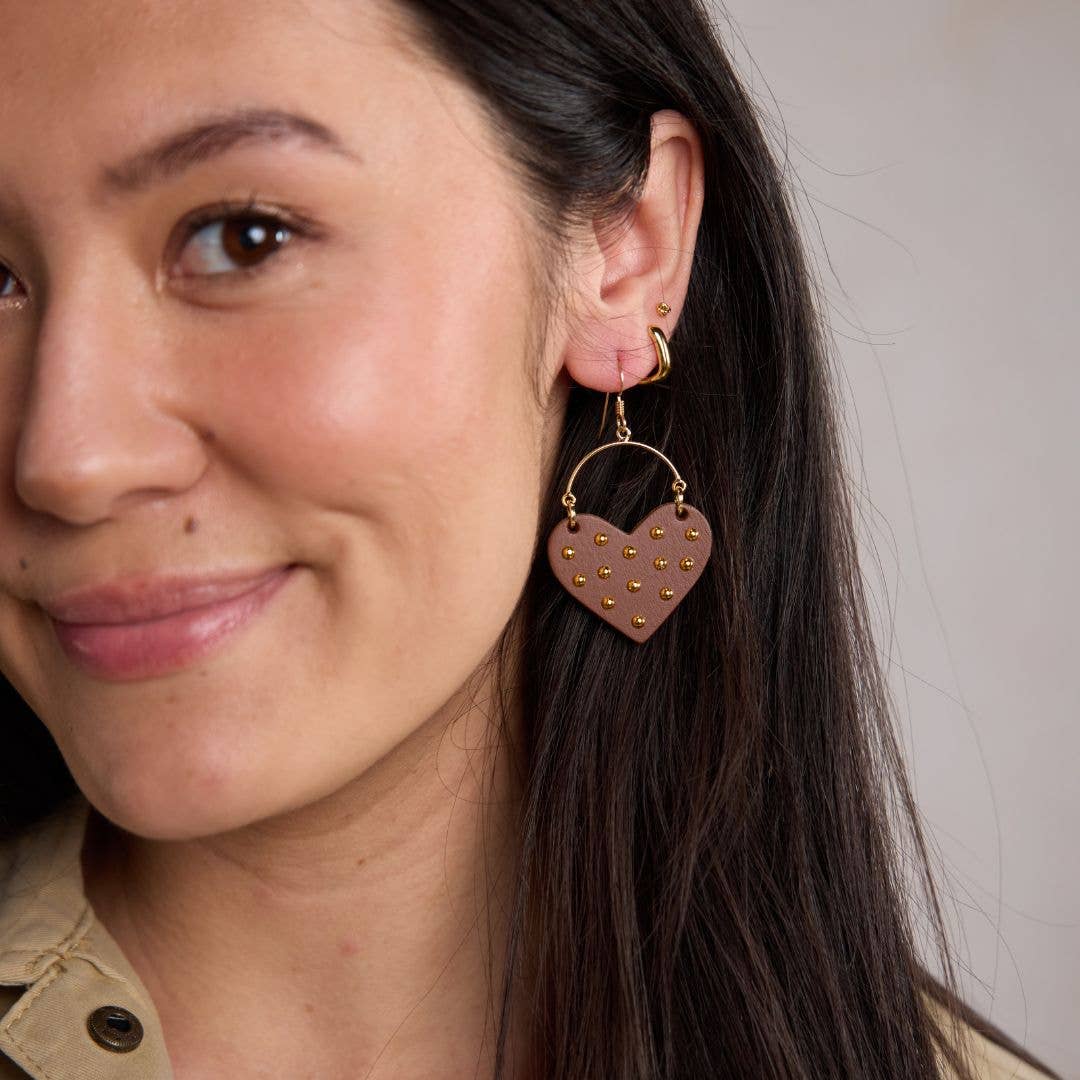 Brown Harlow Studded Heart Hoop Earrings