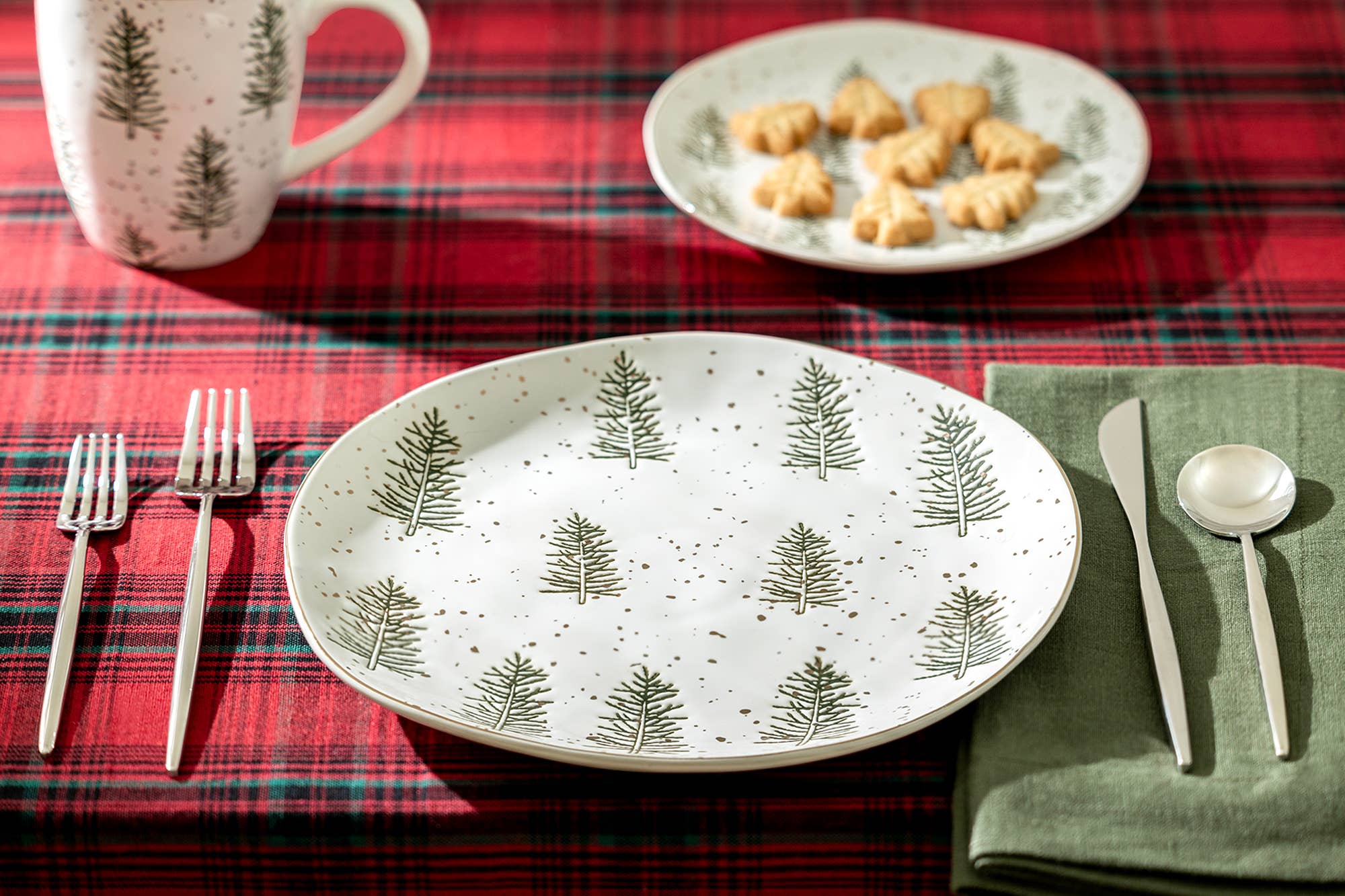 Snowy Pine Trees Organic Shape 10" Dinner Plate