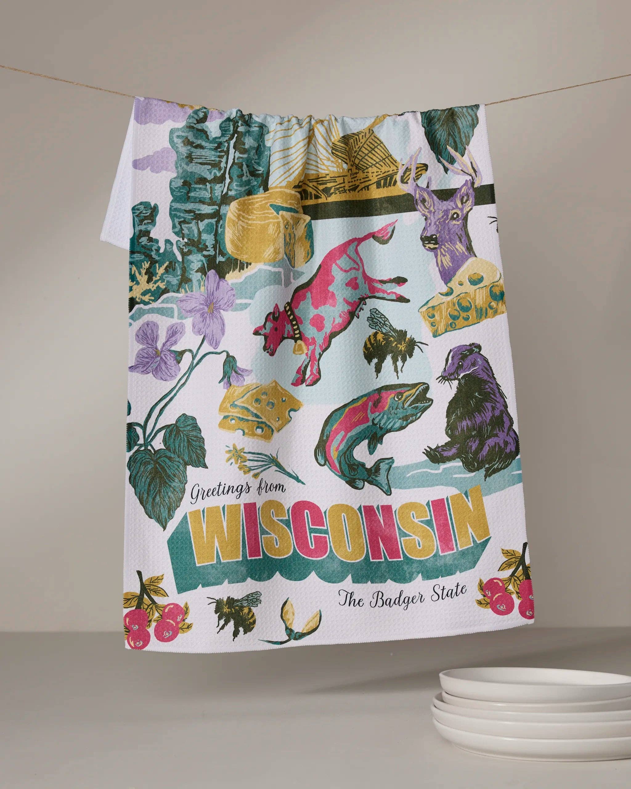 Greetings From Wisconsin Tea Towel