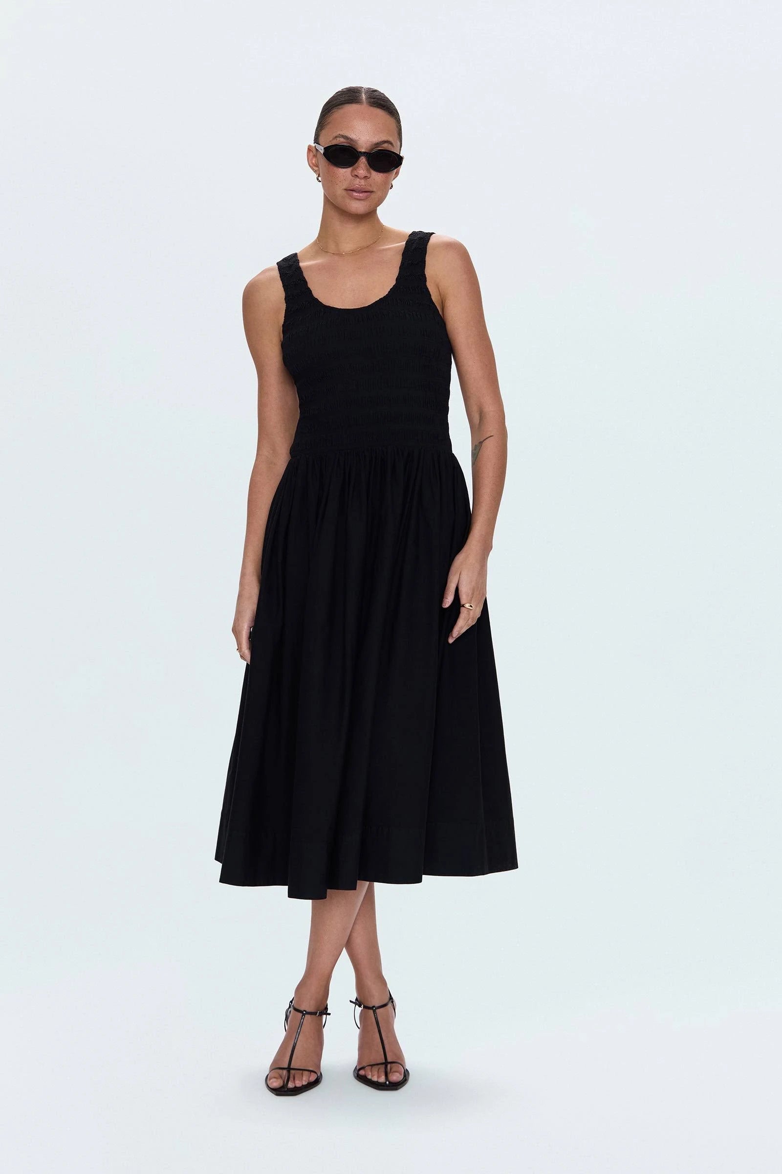 Alessia Smocked Drop Waist Dress, Noir