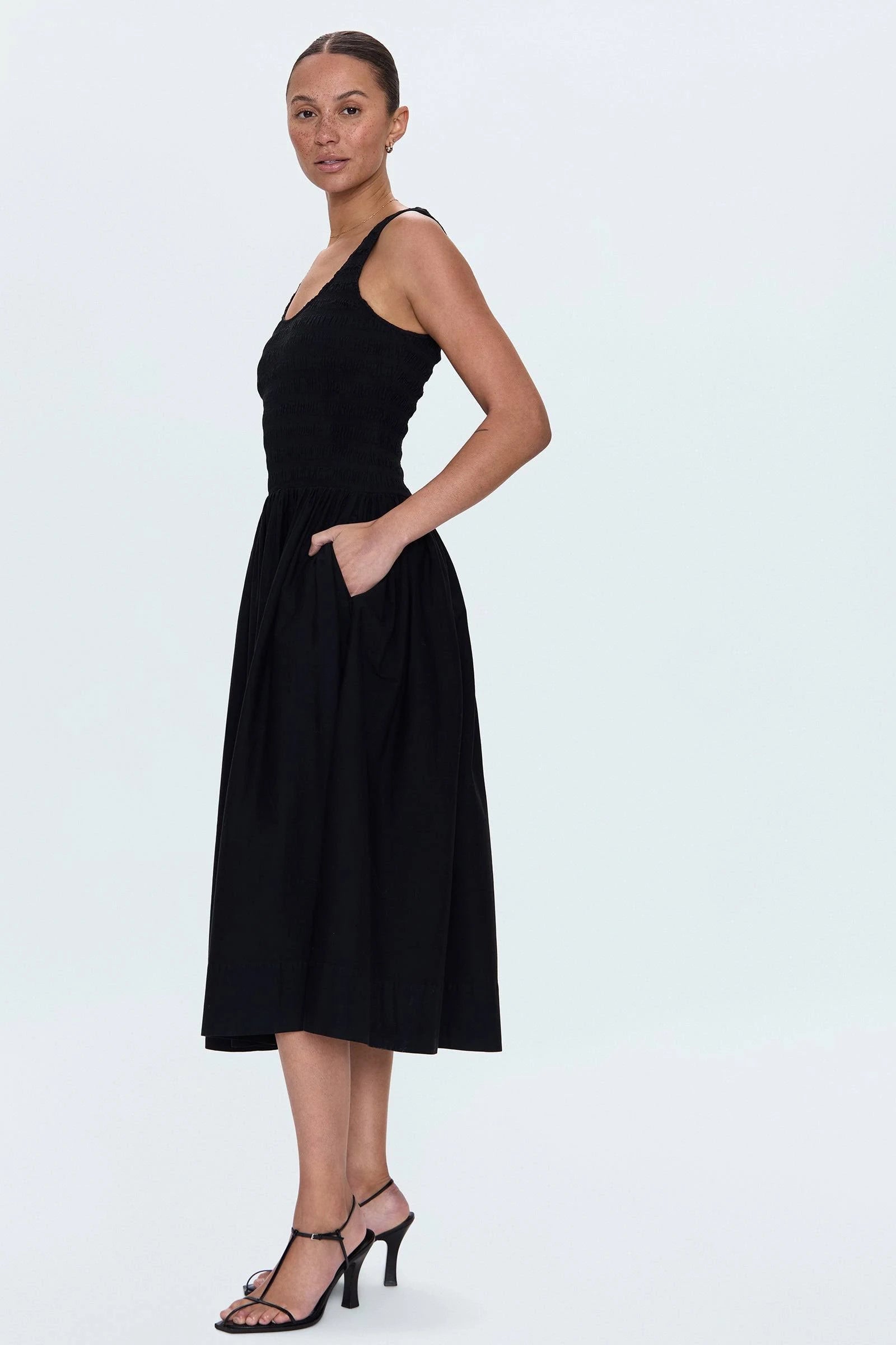 Alessia Smocked Drop Waist Dress, Noir