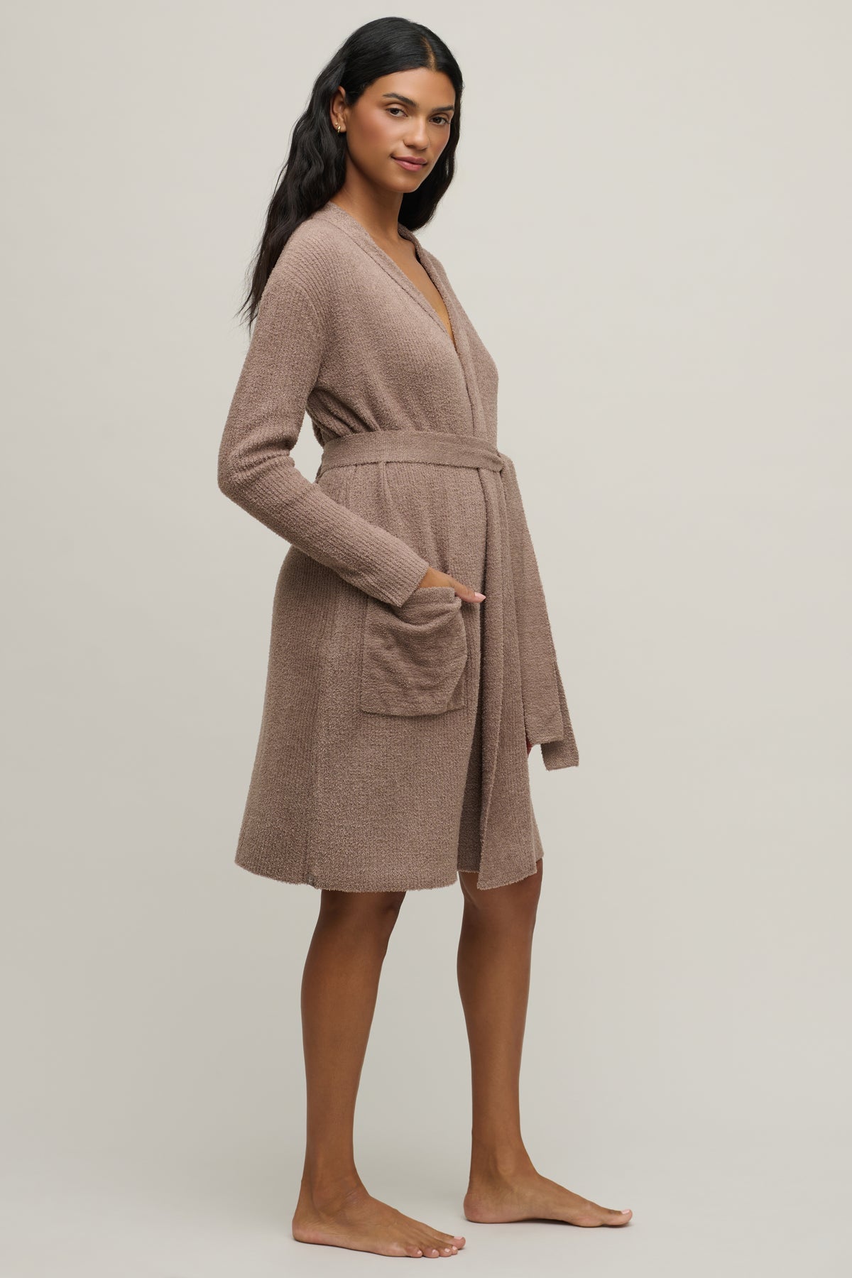 Barefoot Dreams CozyChic Lite ribbed robe in sable