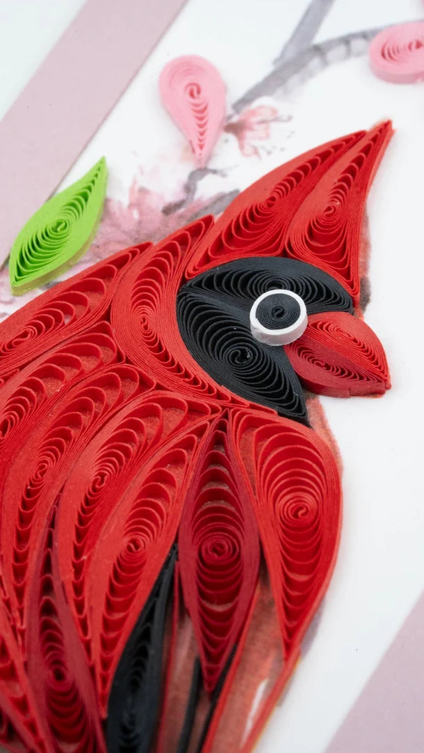 Cardinal & Cherry Blossom Handmade Quilled Paper Bookmark