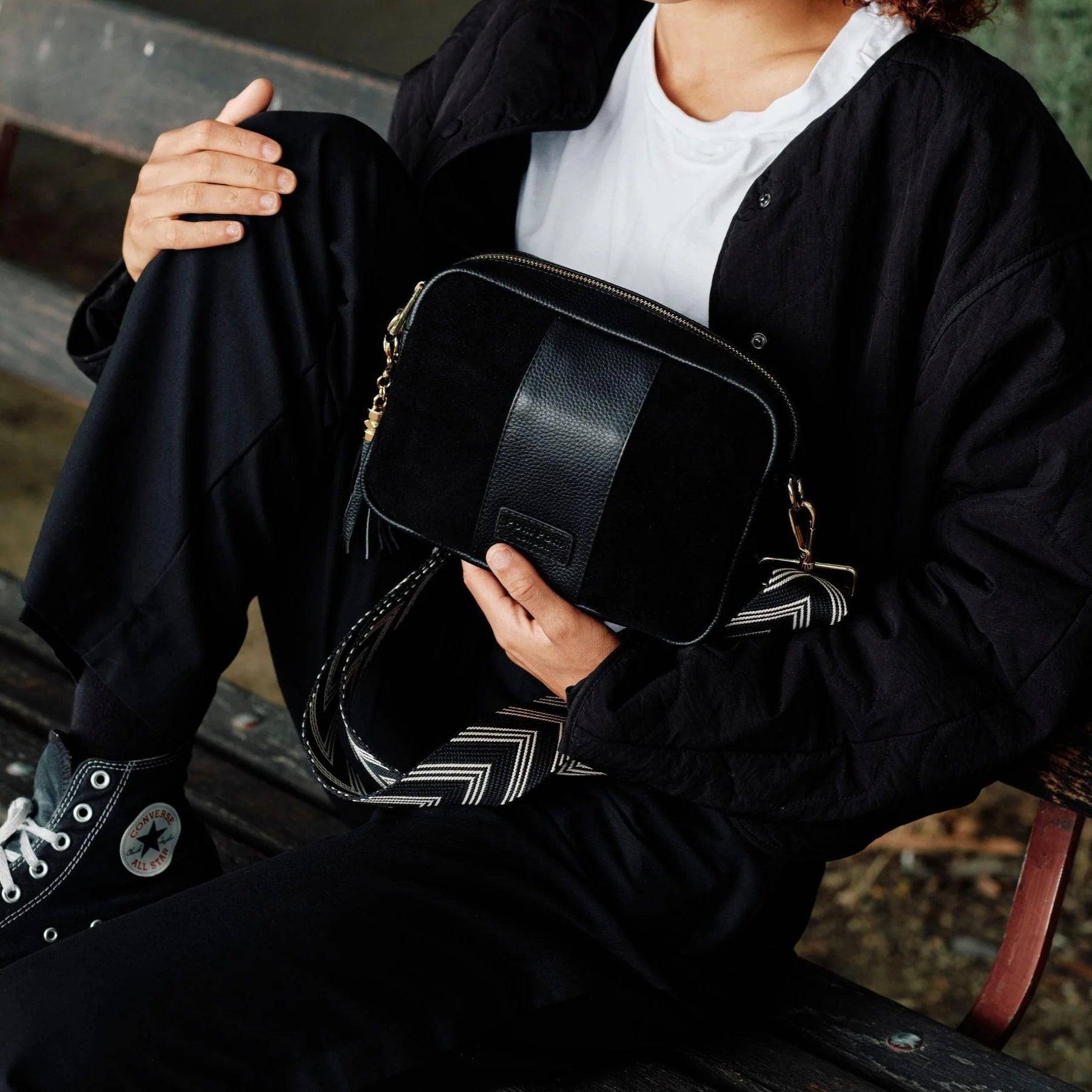 Pom Pom London City Suede & Leather Bag, available in 2 colors