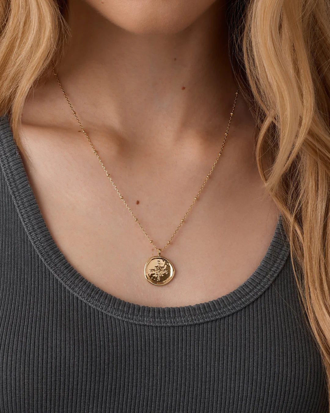 Compass Coin Necklace, Gold