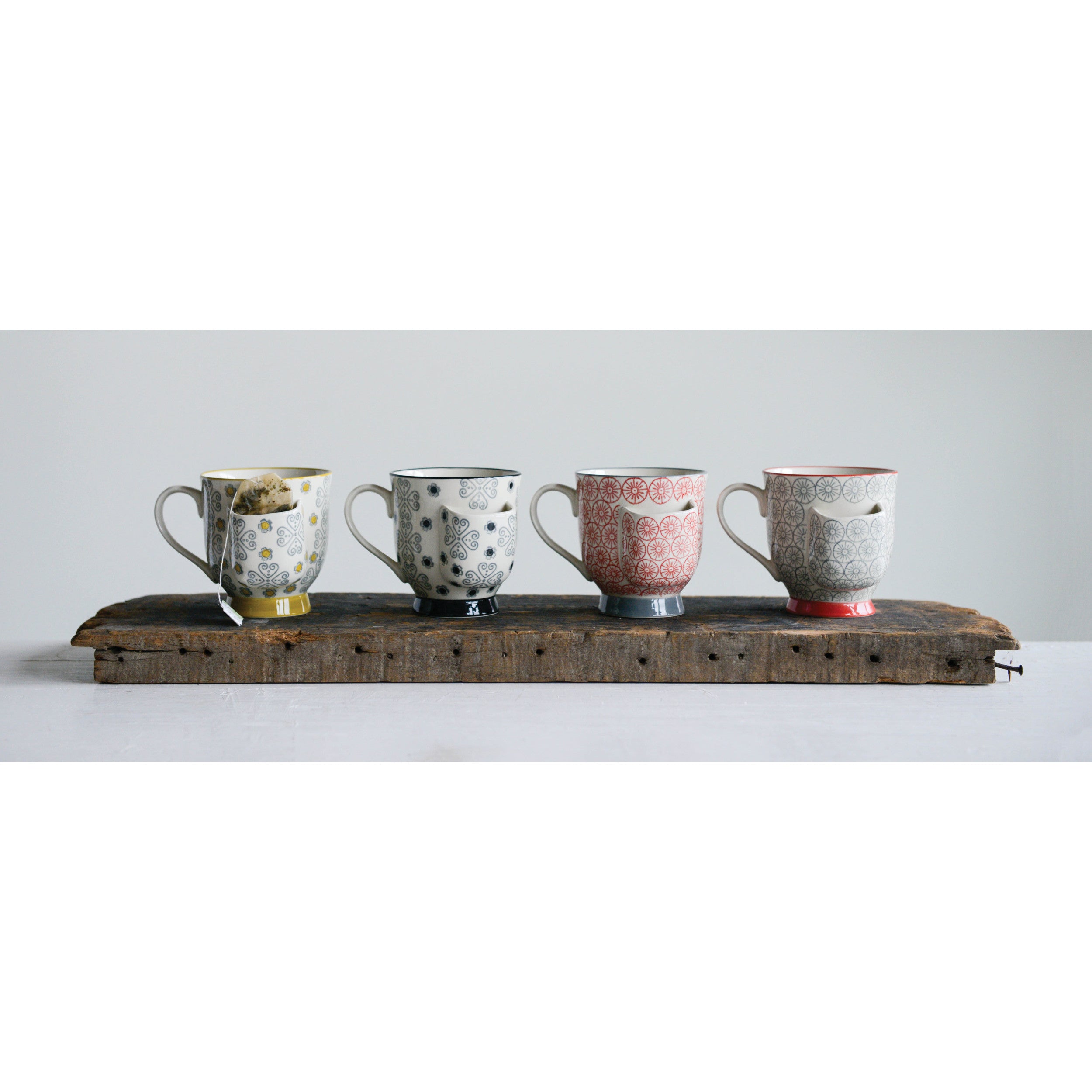 Hand-Stamped Mug with Tea Bag Holder, 4 Styles