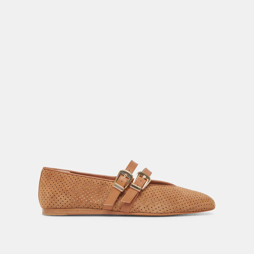 Baylee Ballet Flats, Pecan Perforated Suede