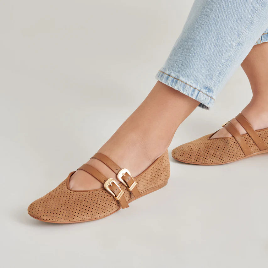 Baylee Ballet Flats, Pecan Perforated Suede
