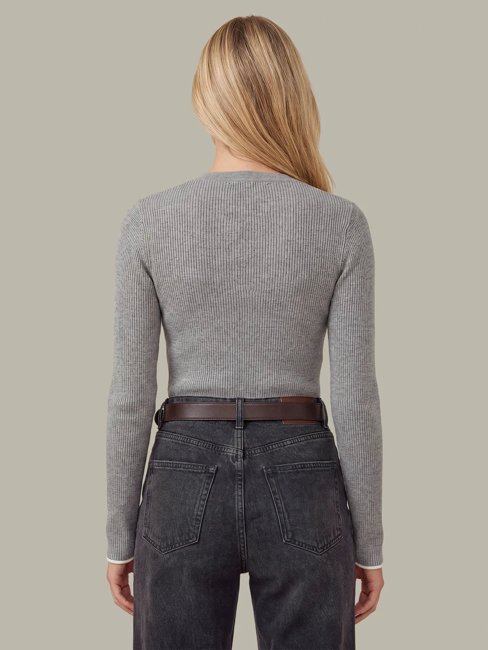 Emmeline Rib Layer Henley, Heather Grey Combo