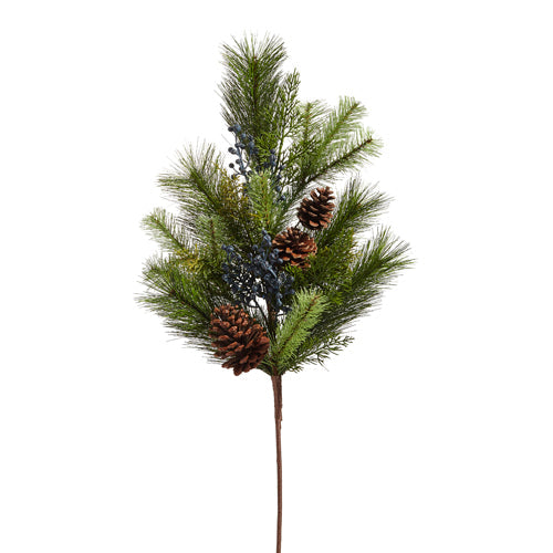Mixed pine and pinecone spray, green, 28 inches, holiday floral