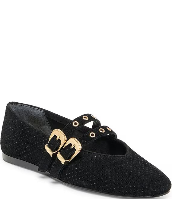 Baylee Grommet Perforated Suede Mary Jane Ballet Flats