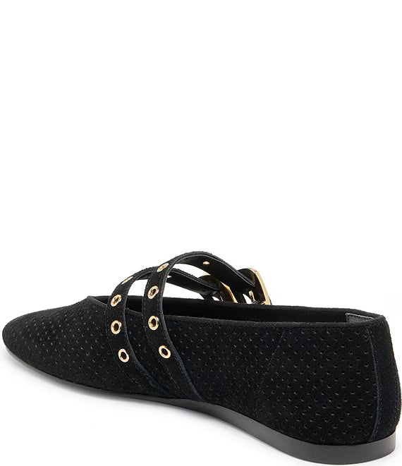 Baylee Grommet Perforated Suede Mary Jane Ballet Flats