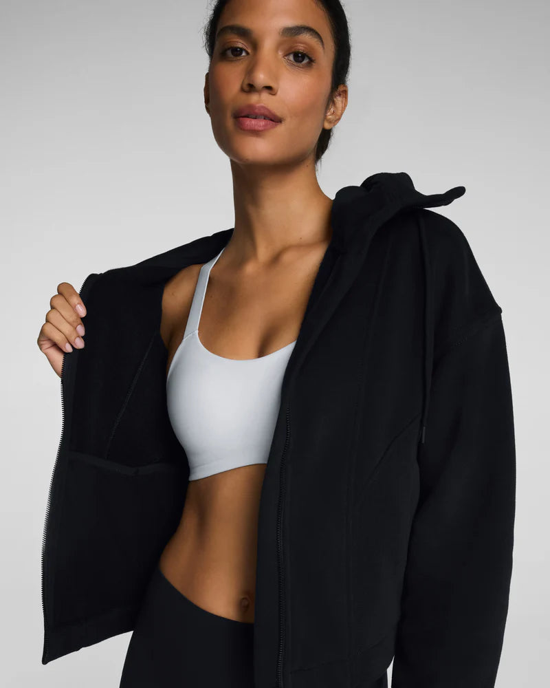 SPANX BoostUp Cotton Fleece Full Zip Hoodie in Very Black