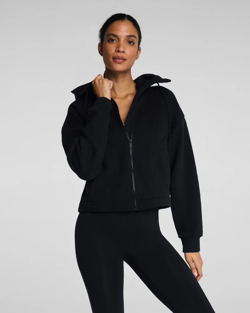 SPANX BoostUp Cotton Fleece Full Zip Hoodie in Very Black - side