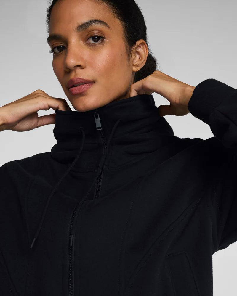 SPANX BoostUp Cotton Fleece Full Zip Hoodie in Very Black - back