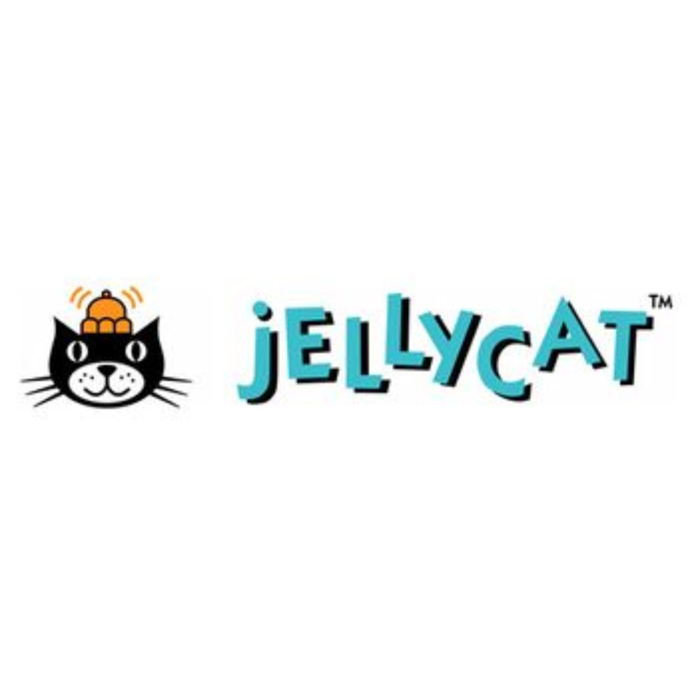 Jellycat logo with a black cat illustration on a white background