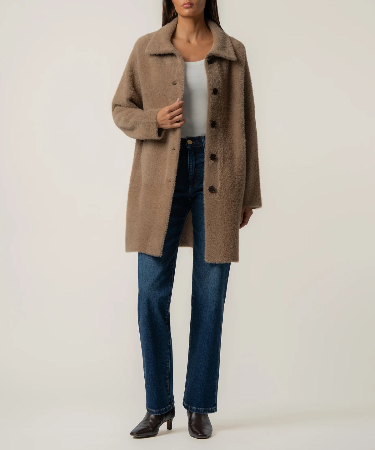 Blythe Long Sweater Jacket, Tan
