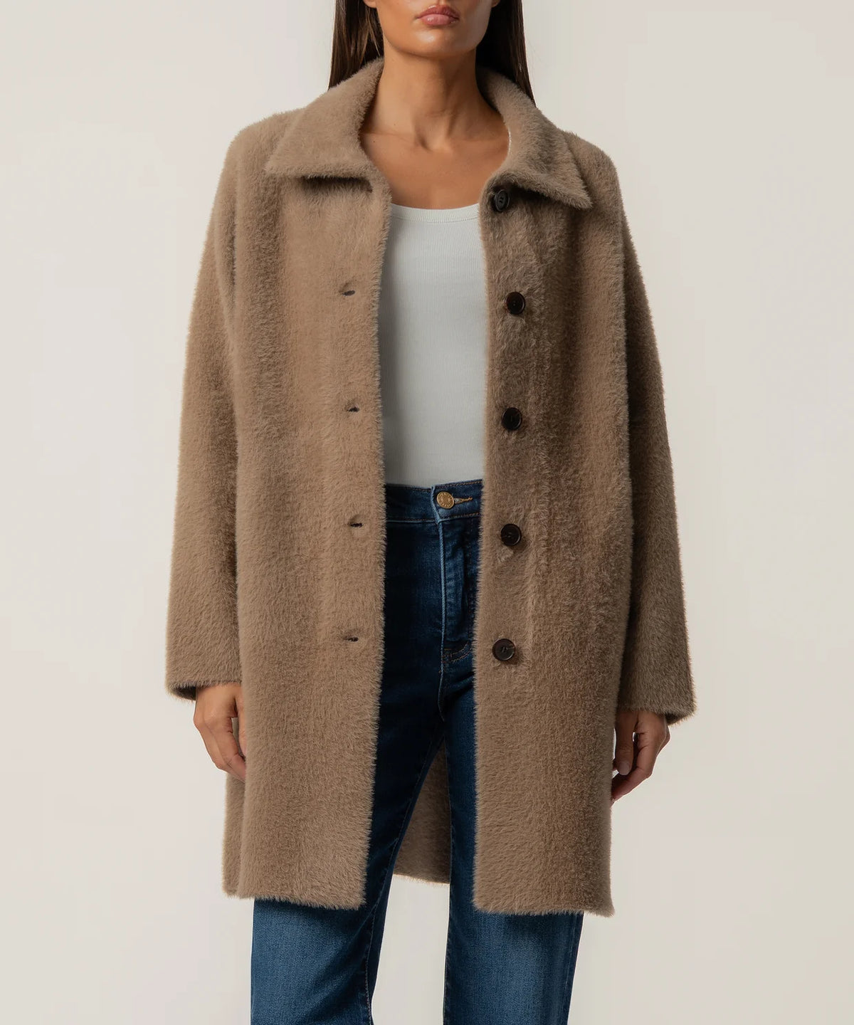 Blythe Long Sweater Jacket, Tan