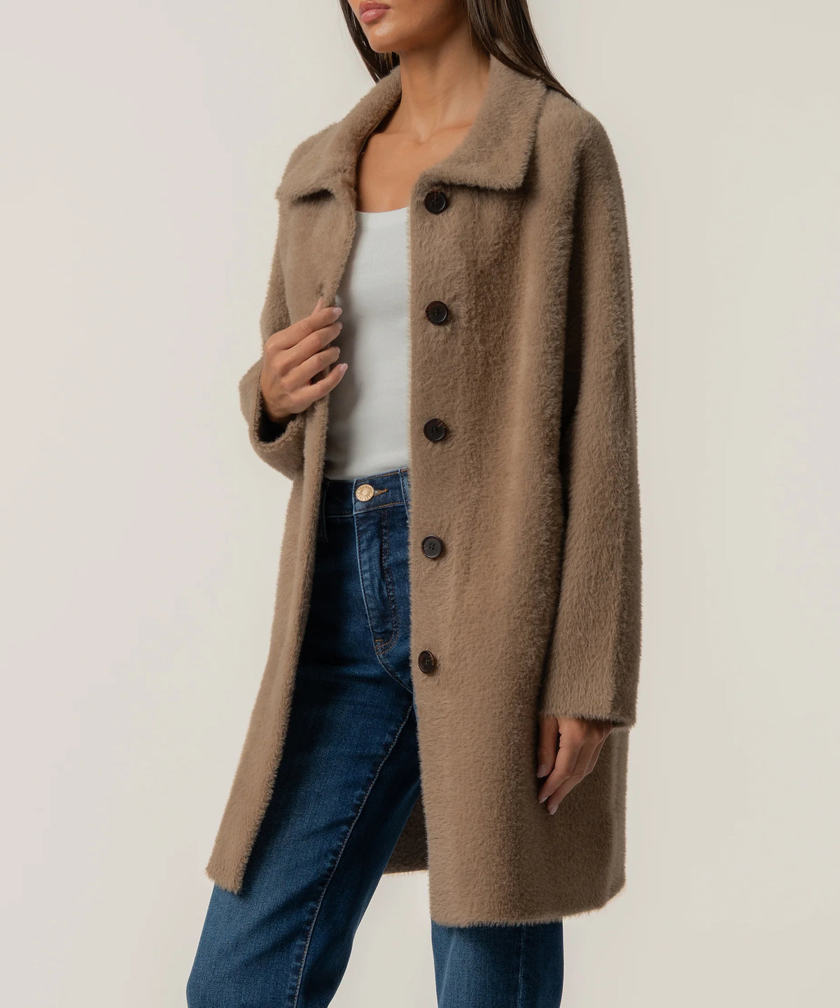 Blythe Long Sweater Jacket, Tan