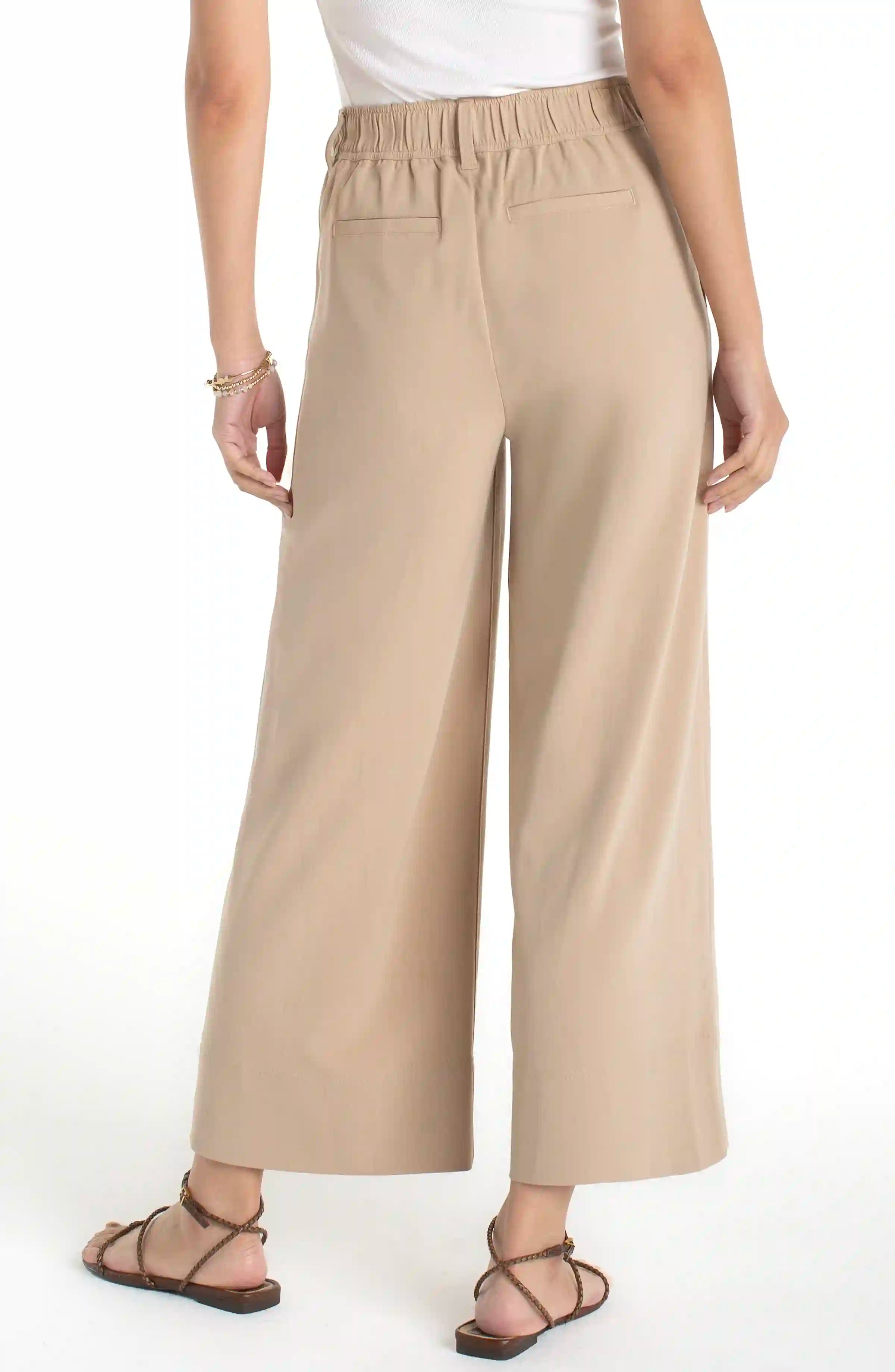 Pleated Wide Leg Crop Trouser, Cappucino