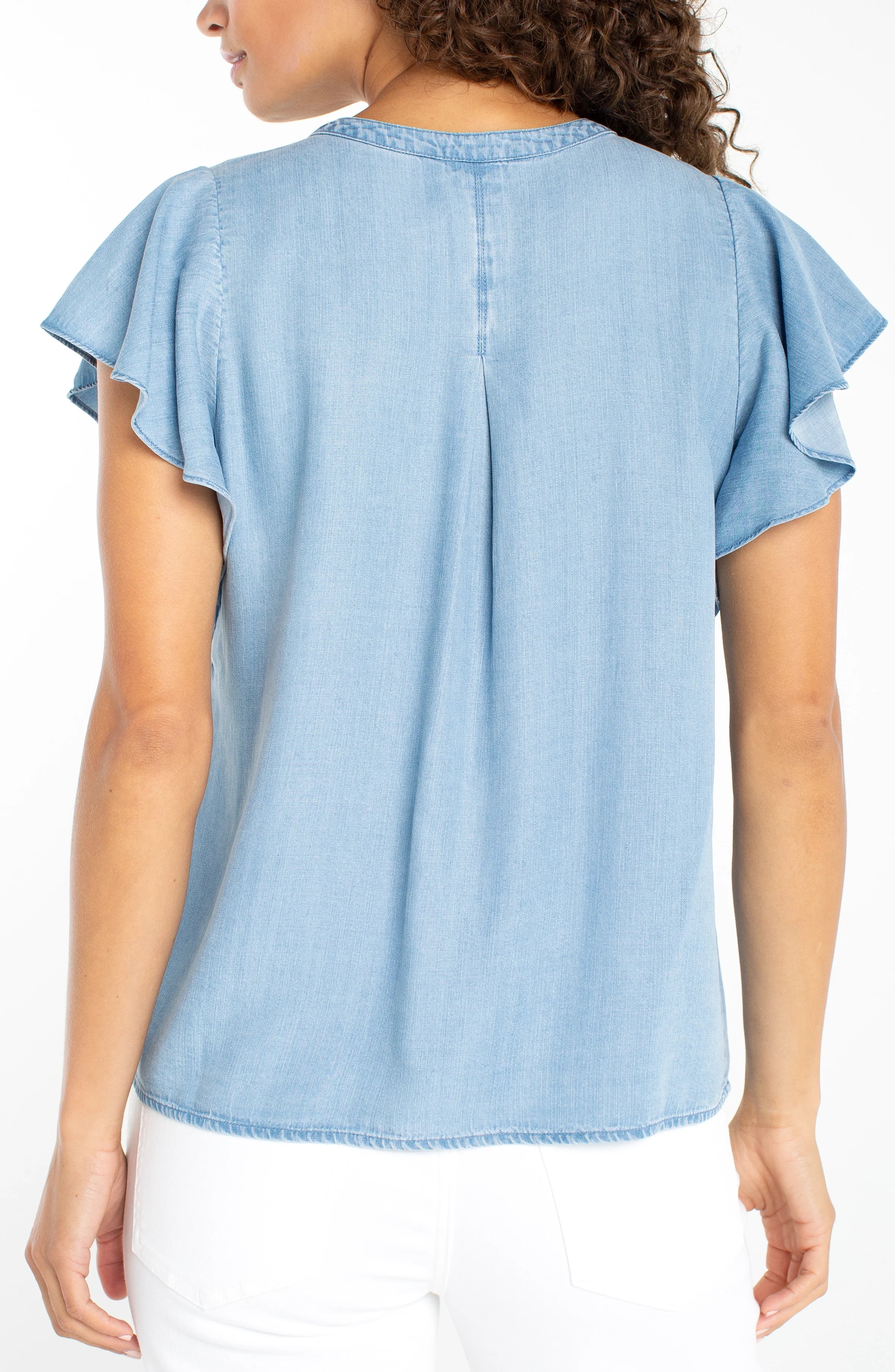Flutter Sleeve Popover Woven Blouse with Pintuck, Malibu Light