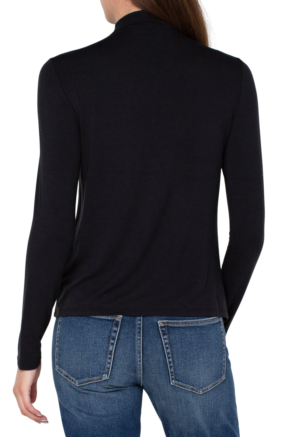 Liverpool long sleeve mock neck knit top in black