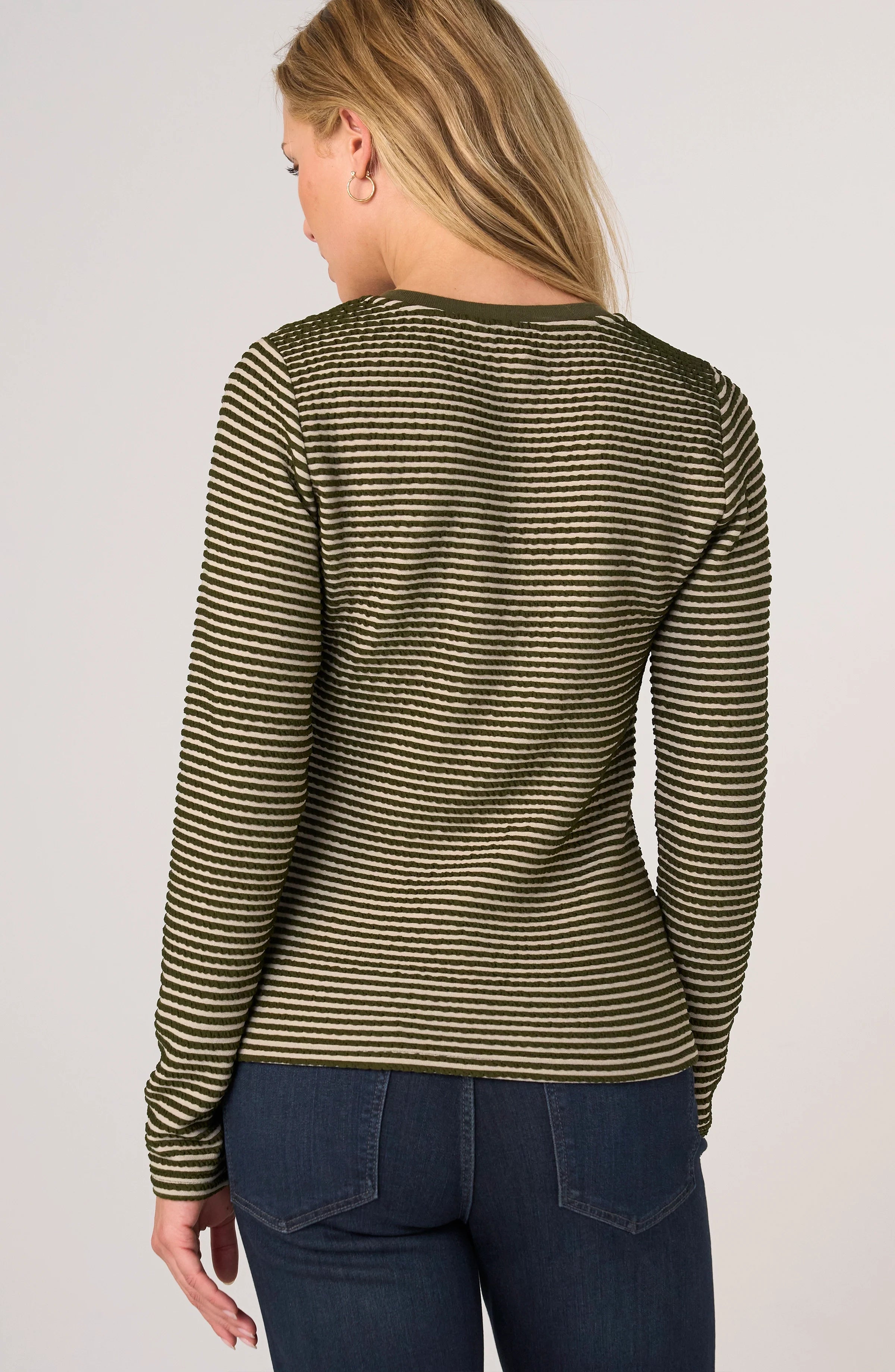 Long Sleeve Knit Henley Top with Sweater Trim