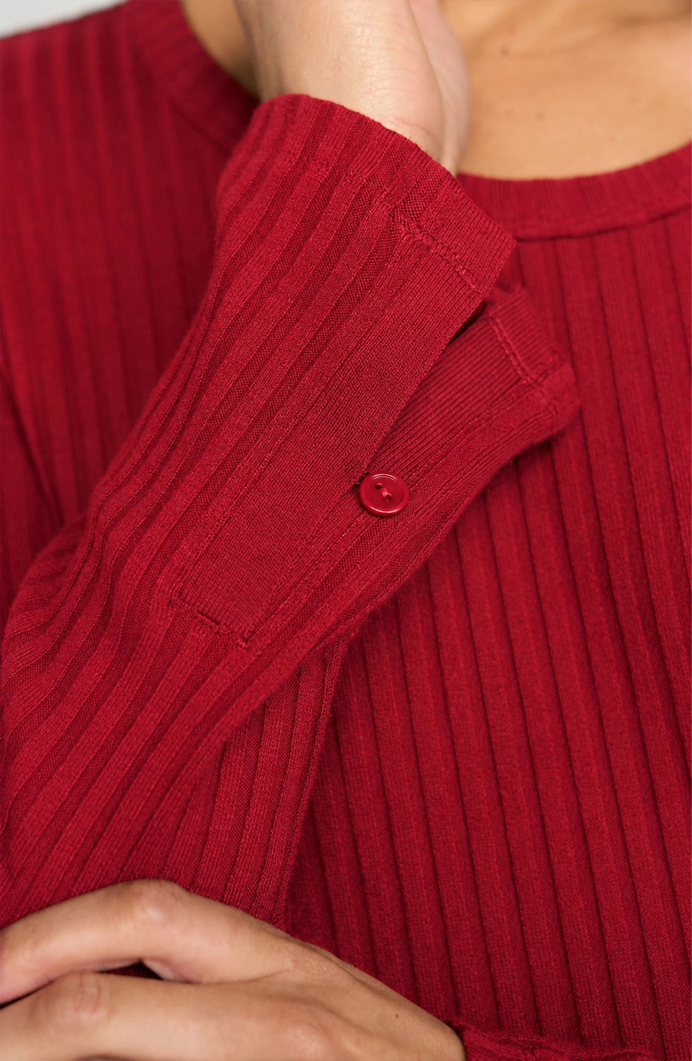 Long Sleeve Scoopneck Top, Deep Cranberry