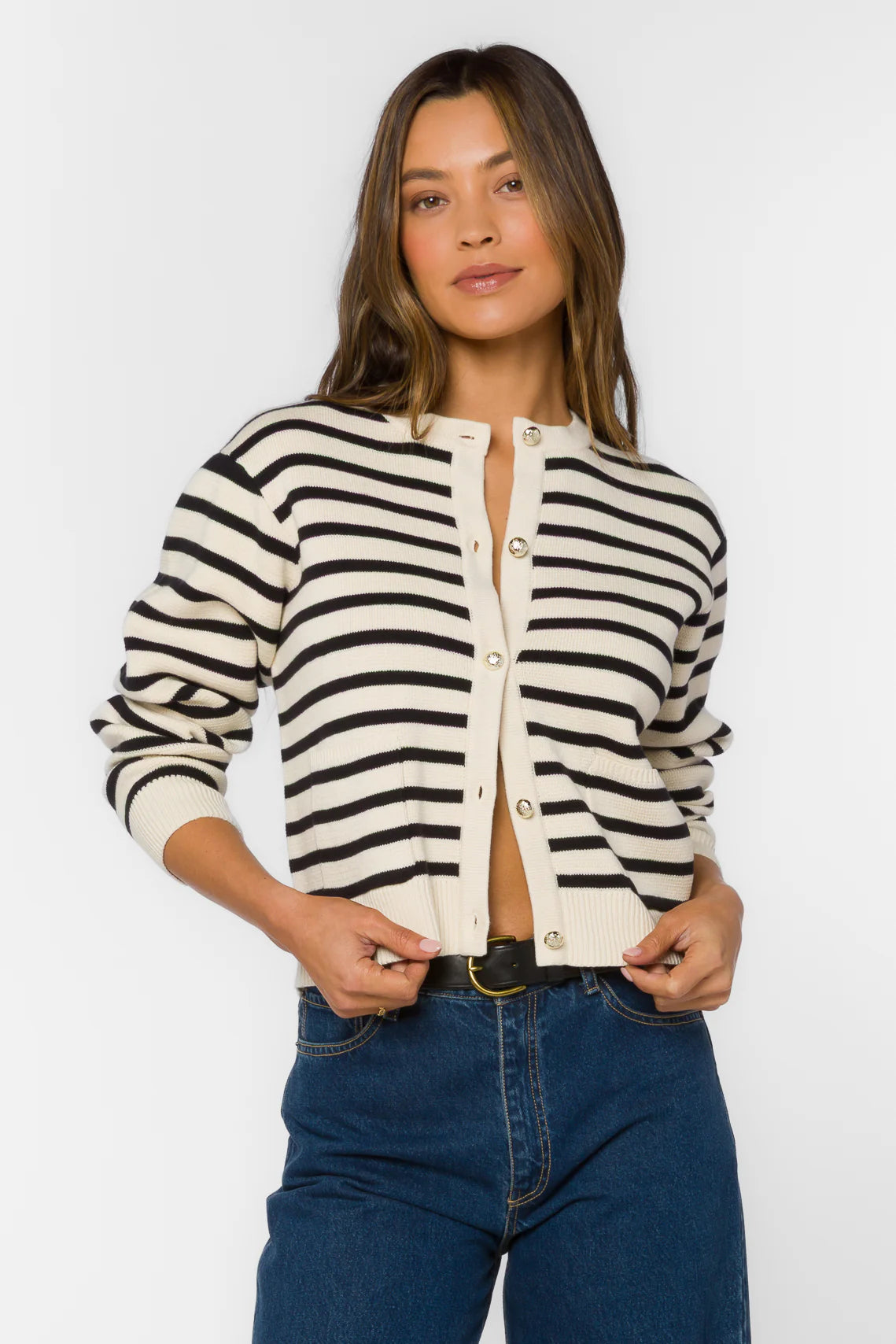 Melinda Stripe Cardigan, Black