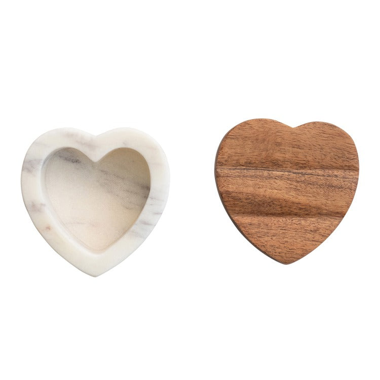 Marble Heart Shaped Container with Acacia Lid